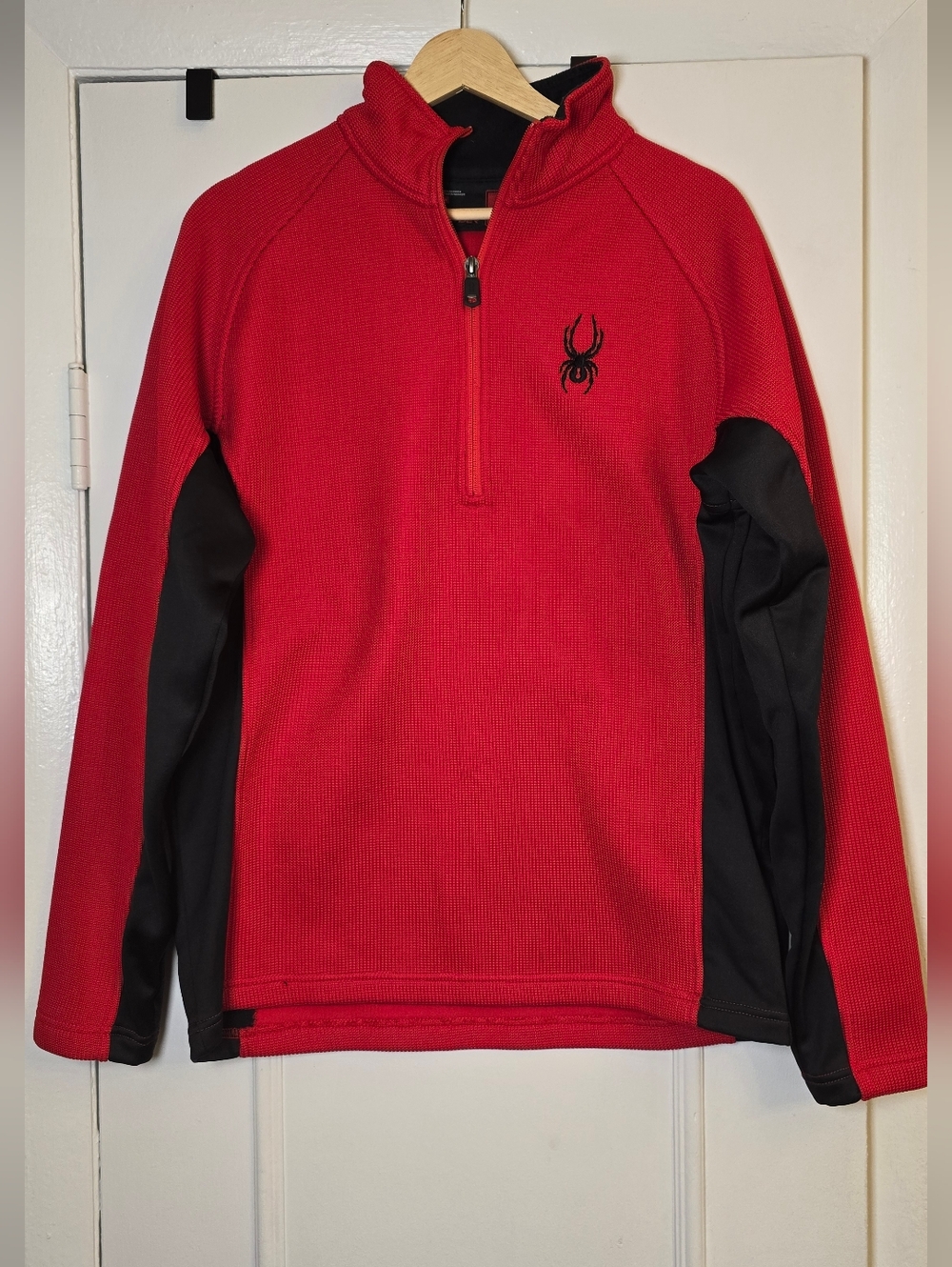 Spyder Men's Medium Red Black Quarter Zip Fleece Pullover Sweater Jacket Spider
